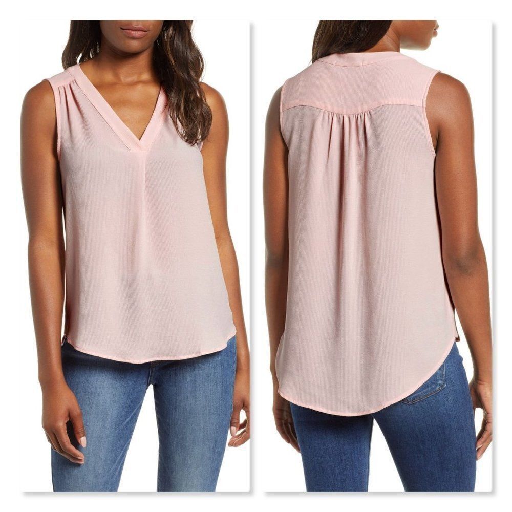 Gibson Stretch Crepe Split Neck Sleeveless Blouse